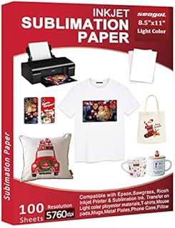 Sublimation Paper 100 Sheets 8.5 x 11 Inches 125gsm, for Any Inkjet Printer with Sublimation Ink Epson, Sawgrass, Heat Transfer Sublimation for Mugs T-shirts Light Fabric