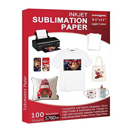 Sublimation Paper 100 Sheets 8.5 x 11 Inches 125gsm, for Any Inkjet Printer with Sublimation Ink Epson, Sawgrass, Heat Transfer Sublimation for Mugs T-shirts Light Fabric