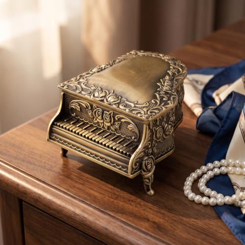 Dzrige Vintage Piano Jewelry Box Bronze Trinket Organizer for Women - image 1