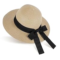 GNEGNI LIFE Straw Sun Hat Girls, Foldable Summer Beach Caps for Kids 2.8 inch Wide-Brim Sun Hat with Bowknot Floppy Portable Visor Hats for Holiday, Travel 2-5 Years Old (Khaki)