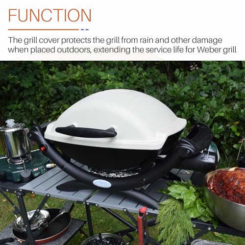 Image of Grill Cover for Weber Q1200, Q1400, Q140, Q120, Q100 and Q1000 Grills, Outdoors Patio Barbecue BBQ Cover Fits for Webe Grill Accessories 7110 Replacement (Black)