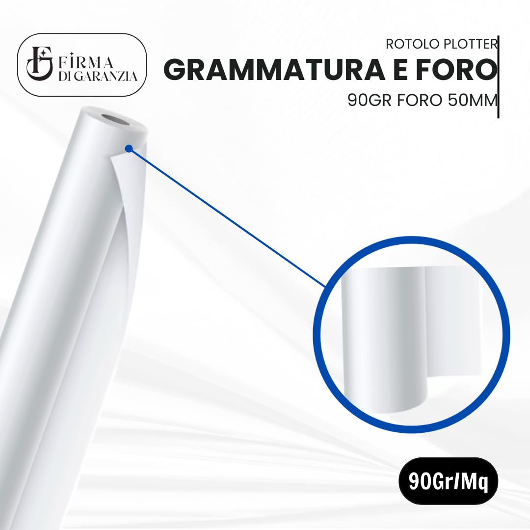 Rotoli Plotter 914mm x 50m 90 gr/mq Carta Bianca A0 Confezione 4 Pz Compatibili HP EPSON STYLUS