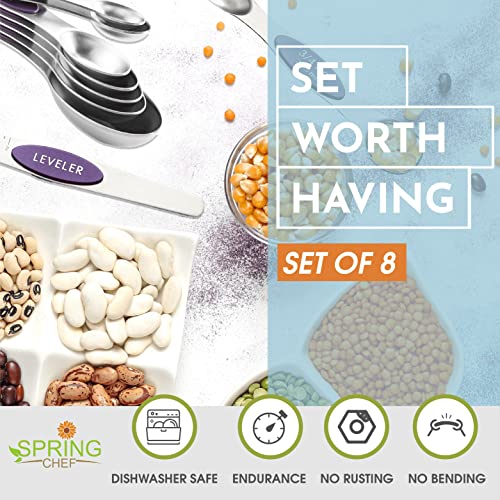 Image of Spring Chef Stainless Steel Magnetic Measuring Spoons Set of 8, Purple