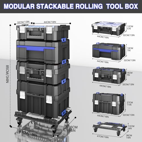 Image of AIRAJ 4 Tier Rolling Tool Box with Wheels, 18 inch Stackable Tool Box Organizer