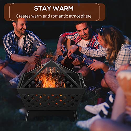 Outsunny 26 Inch Outdoor Fire Pits, Bonfire Wood Burning Firepit Bowl, Camping Fire Pit With Spark Screen Cover, Poker For Patio, Or Backyard, Black #TOP3