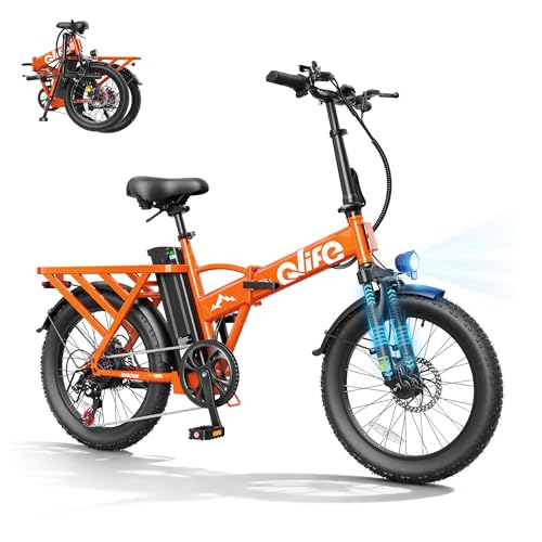 Qlife Hunter Foldable Electric Bike for Adults, Peak 1200W Ebike with 48V 13.5Ah Battery, 65-Mile Range, Heavy-Duty Rear Rack, 20-Inch Fat Tires, Folding E Bike for Commuting & Outdoor Use