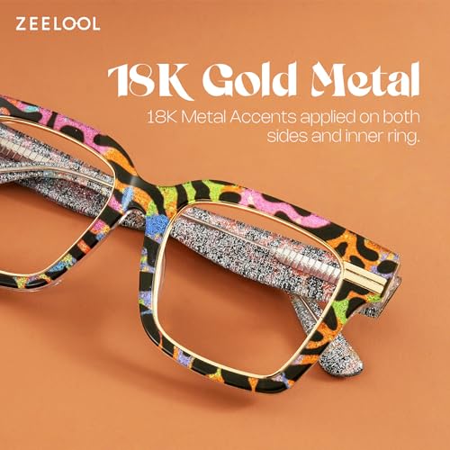 Image of Zeelool Square Blue Light Blocking Glasses for Women, Acetate Personality Fit Glasses Frame Eyegwear with Clear Lenses Taylor ZJGX799757-05B, Pattern