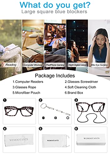 Image of Large Square Blue Light Blocking Reading Glasses Women Oversized Computer Readers 1.0 1.5 2.0 2.5 3.0 3.5 Leopard 1.00