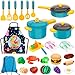 Kids Play Kitchen Accessories Set, Pretend Play Cooking Toys Set, Kitchen Toys Playset for Toddlers, Toy Pots and Pans for Kids Kitchen with Fake Play Food Cookware Utensils Dishes, Girls Boys Gift