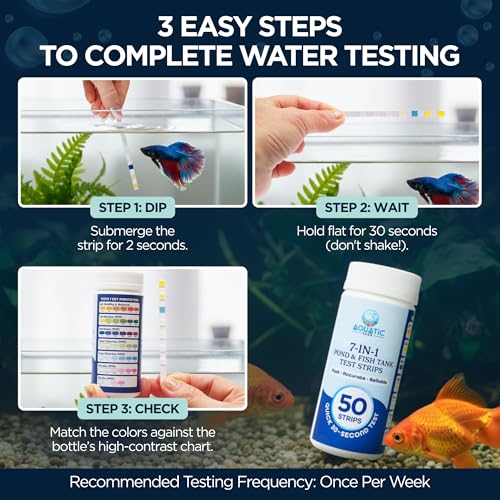Image of Pond Test Strips 7-in-1 (50 Pack) - Fish Tank & Pond Water Testing Kit for Freshwater & Saltwater - Quick & Accurate Aquarium Water Test Kit for pH, Nitrate, Nitrite, Hardness