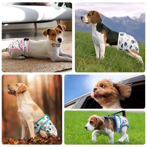 Image of Dog Diapers Female 5pcs,Reusable Dog Doggie Puppy Doggy Diapers Female, Period Panties in Heat, Lamb, Large