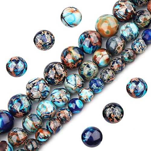 Image of Natural Stone Beads 10mm Mixed Blue Imperial Jasper Polished Round Smooth Gemstone Beads for Jewelry Making Adults 15 inch (Mixed Blue Imperial Jasper, 10mm)