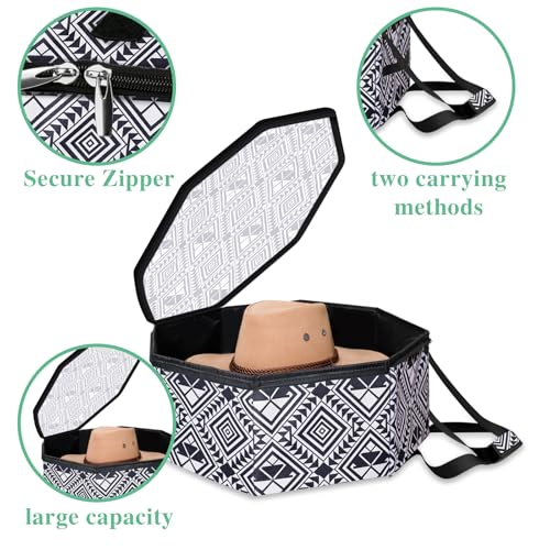 Large Hat organizer for Travel and Storage - Portable Cowboy Cap Organizer Case with Handles, Hat Box for Women Storage and Large Cap Bag for Men Carry (White)