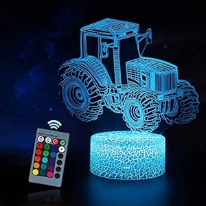 Yordawn 3D Illusion Lamp LED Night Light for Kids 16 Colours Changing with Remote Control Touch Nightlight Bedside Table Decoration Gifts for Kids Boys Girls (Tractor)