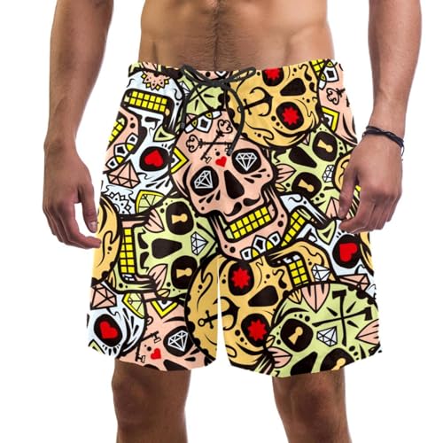 Short de bain homme crâne jaune séchage rapide pour la plage