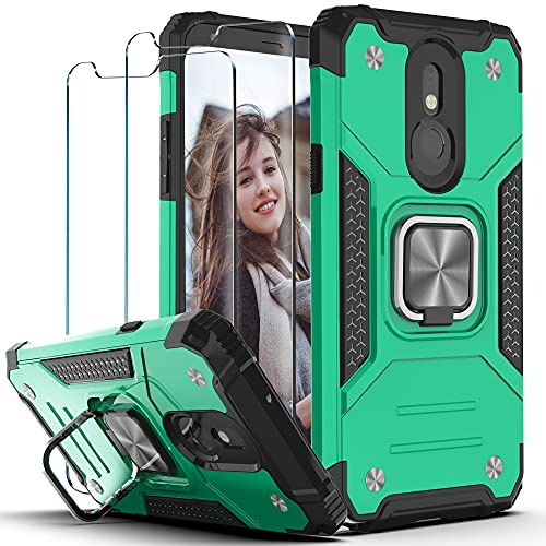 YmhxcY Compatible for LG Stylo 5 Case,Stylo 5 Plus/Stylo 5V /Stylo 5X case with Tempered Glass Screen Protector [2 Pack], Rotating Holder Non-Slip Hybrid Rugged Case for LG Stylo 5-KJ Dark Green