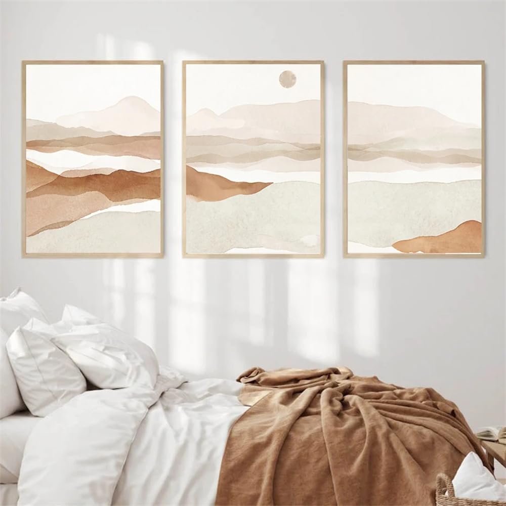 WUHBCZ Canvas Paints-Abstract Landscape Beige Minimalist Posters Watercolor Wall Art Canvas Painting Pictures for Living Kitchen Office Room Home Decoration-60 * 80cm/3PCS (No Frame)