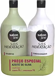 Salon Line, Kit Shampoo e Condicionador, SOS Hidratação, Azeite de Oliva, Vegano - Cabelos Ondulados, Cacheados e Crespos, 1 L cada