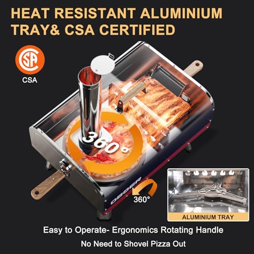 ABORON Pizza Oven Outdoor,13" Multi-Fuel Rotatable Pizza Ovens,Portable Wood Fired and Gas Pizza Oven,Stainless Steel 3-Layer Oven,Pizza Maker with Built-in Thermometer,Pizza Cutter & Carry Bag