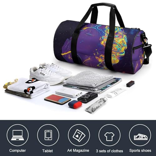 Men Women Duffel Bag, Waterproof Weekender Overnight Shoulder Bag Large Gym Sport Bags Trippy Moon Goddess Art Travel Storage Handbag4