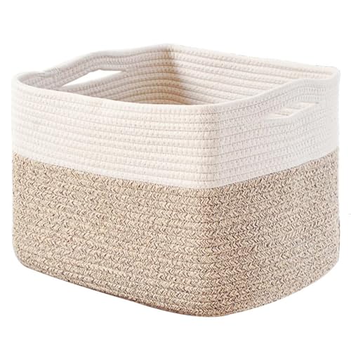 Panier de rangement coton rectangulaire 48x28x23cm café clair et blanc