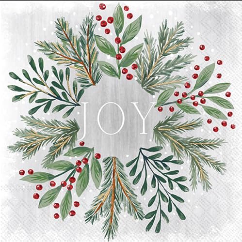 IHR Ideal Home Range Cocktail Napkins Disposable 3-Ply Paper Party Napkin Pack, 5" x 5", Gilded Painterly Wreath, 20-Count