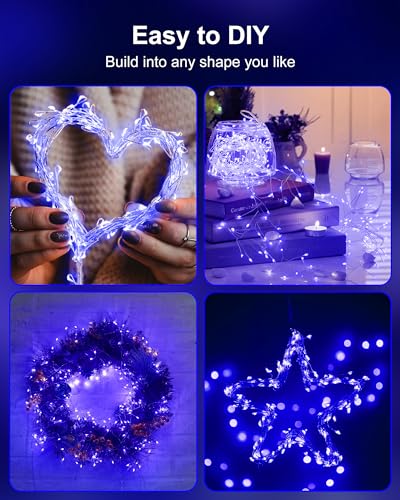 Image of Fairy Lights Battery Operated, Twinkle String Lights Waterproof Silver Wire 5 Feet 60 Led Firecracker Starry Lights for DIY Wreath Home Wedding Party Bedroom Mason Jar Holiday Christmas, Blue