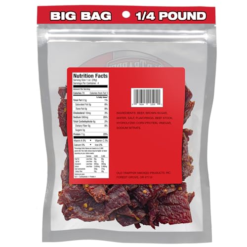 Image of Old Trapper Beef Jerky, Hot & Spicy 1 /4-Pound Individual Package, Savory and Spicy Meat Snacks for Lunches or Between Meals, 11 Grams of Protein and 70 Calories per Serving (Pack of 8)