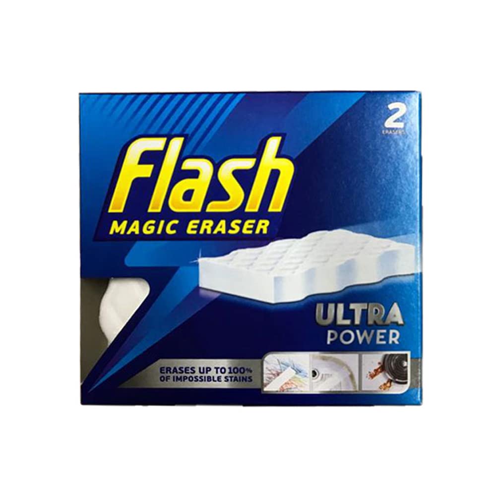 Flash Ultra Power Magic Eraser Stubborn Stains & Mark Remover Chemical Free Sponge Multi-Functional and Long Lasting Sponge For Cleaning With Comfort And Ease ( 2pcs Pack )