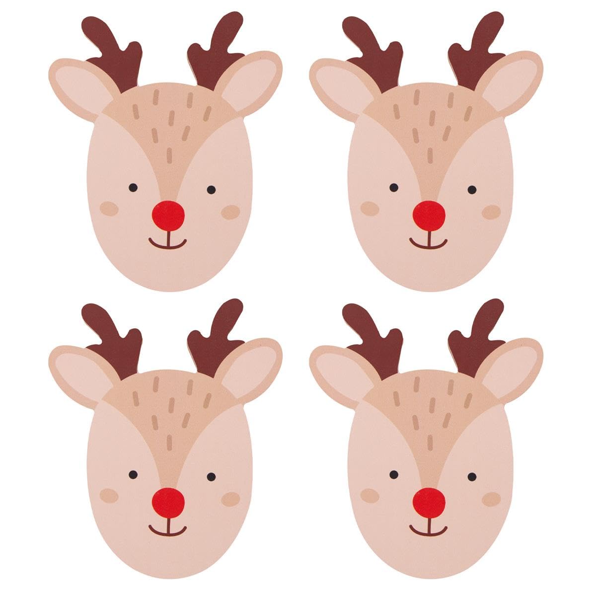 Yöl Cream - Reindeer Pack Of 4 Wooden Reindeer Coasters - Christmas Dinner Table Xmas Themed Tea Coffee Water Juice Drinks Mats Breakfast Lunch Afternoon Tea Cup Placemats