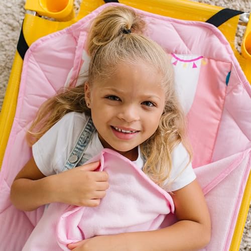 Image of Wildkin Modern Kids Nap Mat with Pillow for Girls - Cotton Blend, Elastic Straps, Toddler Sleep Mat for Daycare, Preschool, Kindergarten & Travel, Ages 3-7, Machine Washable - Llamas and Cactus Pink