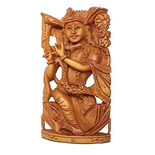 Image of RDK Handcrafted Sandalwood Krishna Figurine - 3-Inch Decorative Wooden Sculpture Inspired by Traditional Indian Art - Natural Chandan Wood for Home or Office Display