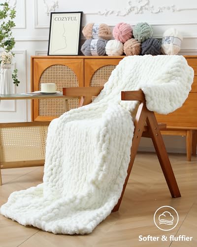 Image of Cozyful Chunky Yarn for Hand Knitting, #9 Thick Jumbo Big Chunky Yarn for Crocheting, Super Chunky Knit Blanket Yarns, Large Chunky Chenille Yarns, 8 Pack (30 yds 8 oz Each Skein), Cream