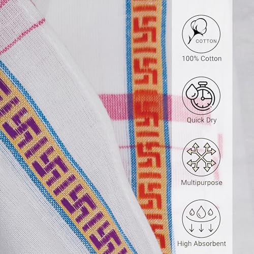 Image of Handloom Cotton Traditional God Towel | Gamcha /Angocha Towel | Fast Absorbing Bath Towels for Men, Women & Kids | Perfect for Everyday Use |Pack of 12 | Size 58 x 165 cm | White