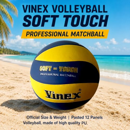 Image of Vinex Soft Touch Volleyball Official Size 5, Hygroscopic PU Leather, Lightweight Recreational Training Ball for Indoor and Outdoor, Court Beach Play, High Retention Butyl Bladder for All Ages