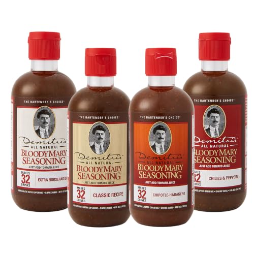 Demitri's Bloody Mary Seasonings, Pack of 4 Cocktail Mixers (8 oz each)