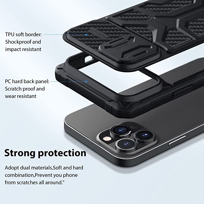 Image of Nillkin for iPhone 14 Case & iPhone 13 Case with Camera Cover [Military Grade Drop Tested] Shockproof Protective Case with Slide Camera Lens Protection 6.1 inch, Black