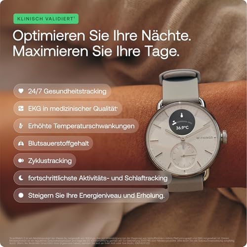 Withings ScanWatch 2 - Gesundheits-Smartwatch für Damen und Herren, EKG, SpO2, Temperatur, Schlaf-Tracker, Atemgesundheit, wasserdicht, Akku 30 Tage, Android und iOS, Blue, 42mm