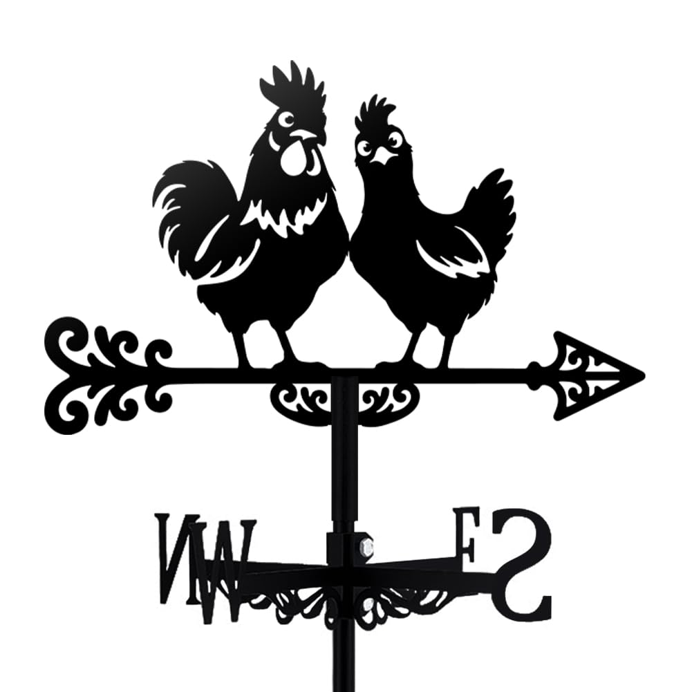 TNKBREEZE Chicken Weather Vane Black Metal Wind Vanes Iron Animal Wind Direction Indicator for Garden Farmhouse Chicken Coop Shed Outdoor Wind Measuring Tool Weathervanes