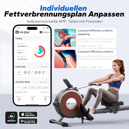 MERACH Rudergerät für Zuhause, 16 Widerstandsstufen, Leises Magnetisches Rudergerät, per App...