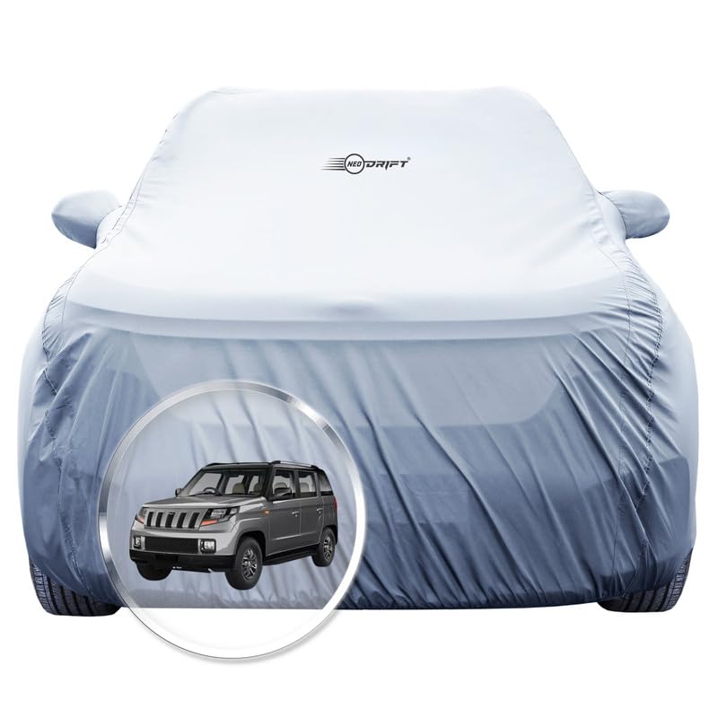 Image of NEODRIFT 'SilverTech' Car Cover for Mahindra TUV 300 (100% Water-Resistant, All Weather Protection, Tailored Fit, Multi-Layered & Breathable Fabric) (Colour: Silver)