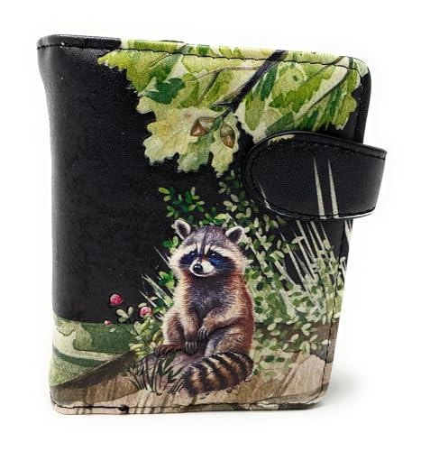 Shag Wear Raccoon Family Small Animal Wallet for Women and Teen Girls Vegan Faux Leather Black 4.5