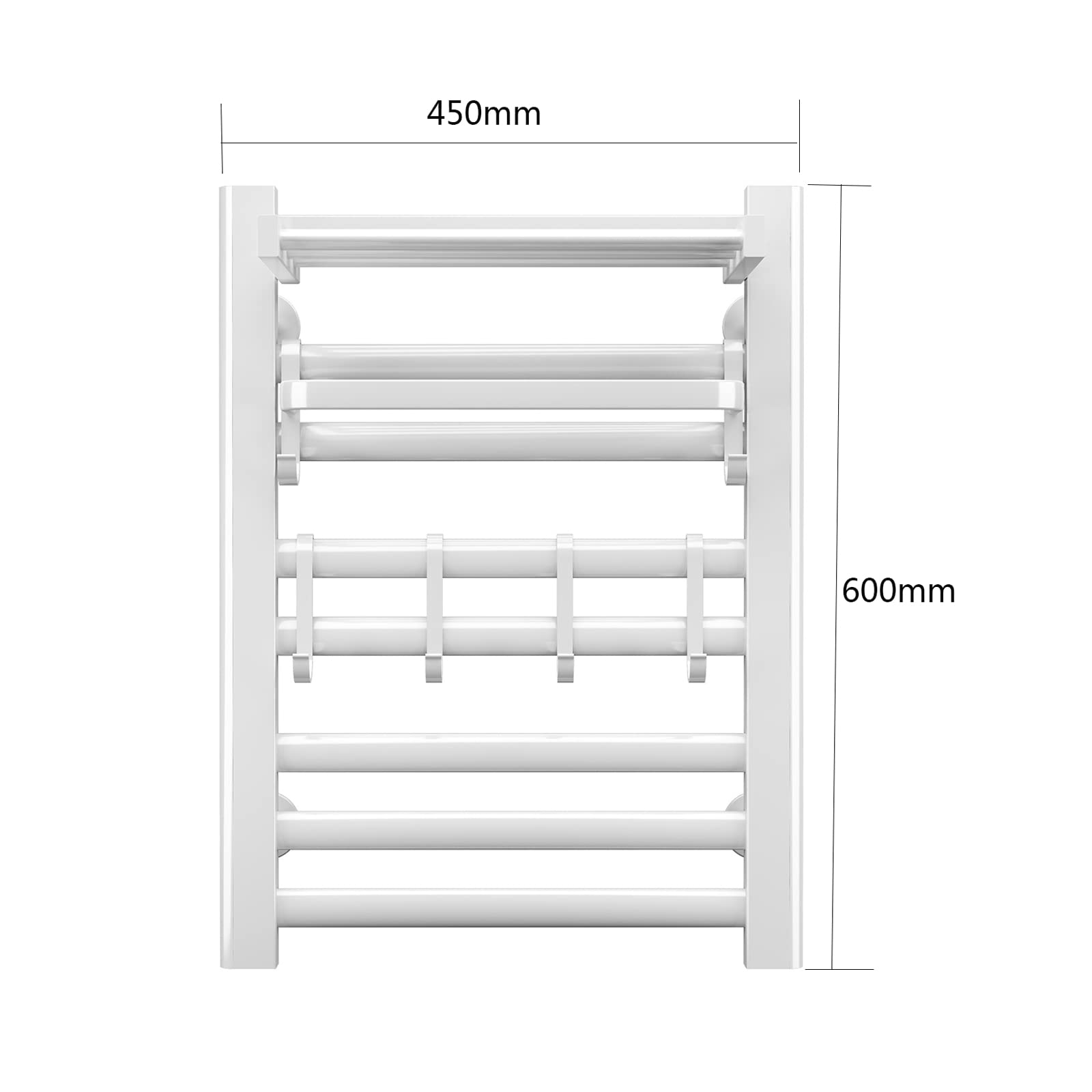 Calentador de toallas eléctrico inteligente con estante superior, toallero termostático de aleación de aluminio para baño, estante de secado con calefacción enchufable montado en la pared con gancho,E