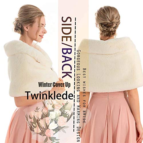 TWINKLEDE Faux Fur Shawl Stole Scarfs Wedding Winter Fur Shawls and Wraps for Bridal3