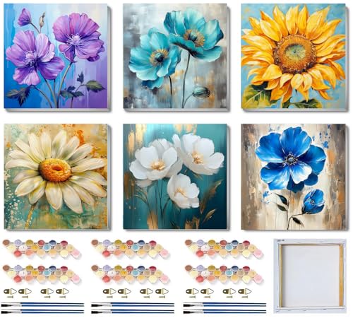 SYDYLH 6 Pack Paint by Numbers Kit for Adults/Kids, Easy Framed Adults Paint by Numbers Kits, DIY...
