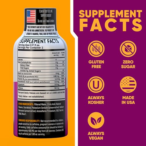 Image of Grape Extra Strength Energy Shot 8 pk - 260mg Natural Caffeine B12 B6 - Energy & Focus Support - 2 Servings Sugar Free Zero Calorie Green Tea B-Vitamins Electrolytes Vegan - 1.93 fl oz