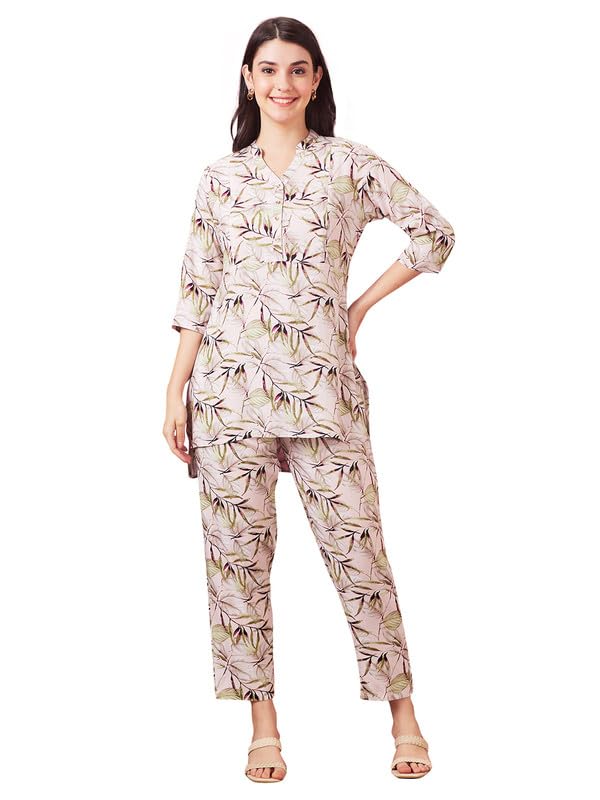 AV2 Women's Maternity Night Suit Set|Nursing|Feeding Printed Tunic & Bottom Coord Set 2426