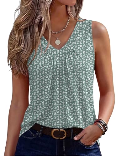 Image of Zeagoo Womens Tank Tops Summer Sleeveless Loose Fit Tops V Neck Pleated Shirts Basic Tees Dressy Casual Trendy Clothes