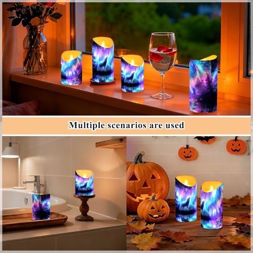 Velas sin llama Aurora Borealis Wolf de diseño nórdico con luces LED parpadeantes 7