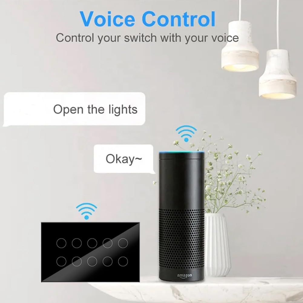Interruptor de Pared con Luz TáCtil Inteligente Tuya Wifi de 10 VíAs, AplicacióN de Panel de Vidrio Compatible con Home, Control de Toda la Casa
